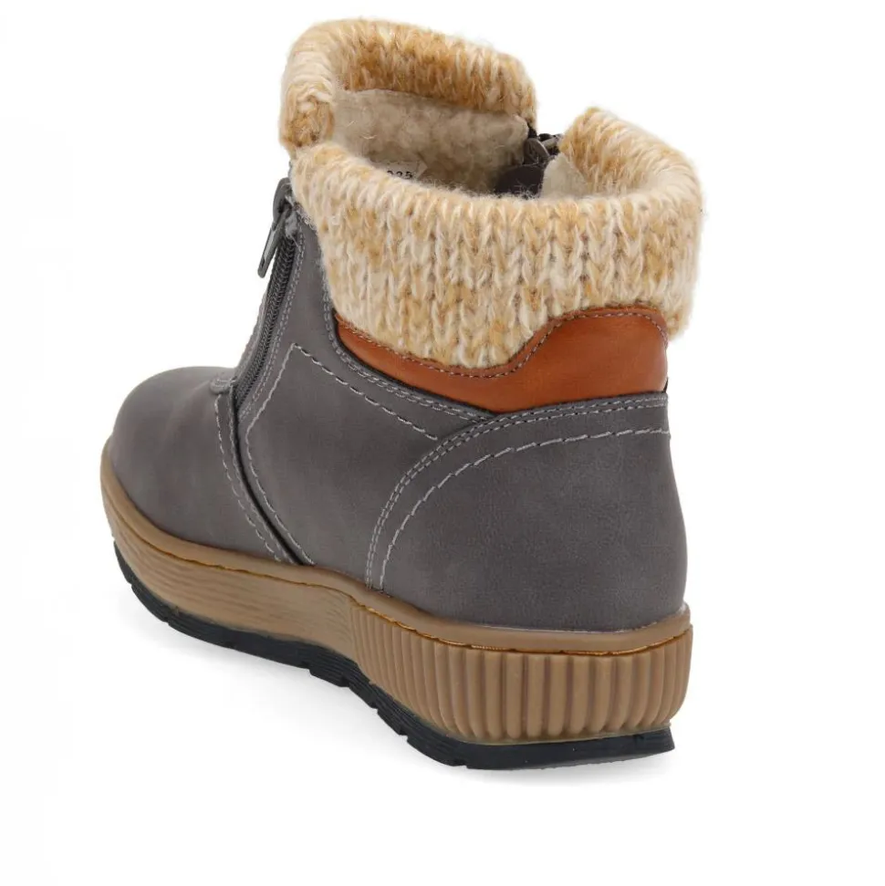Knitted Cuff Ankle Boots - Grey