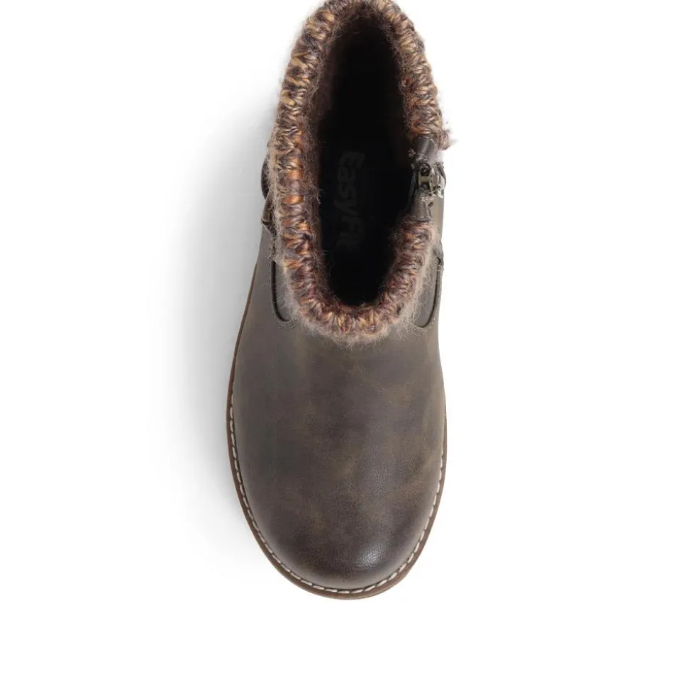 Knitted Cuff Ankle Boots - Khaki