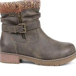 Knitted Cuff Ankle Boots - Khaki