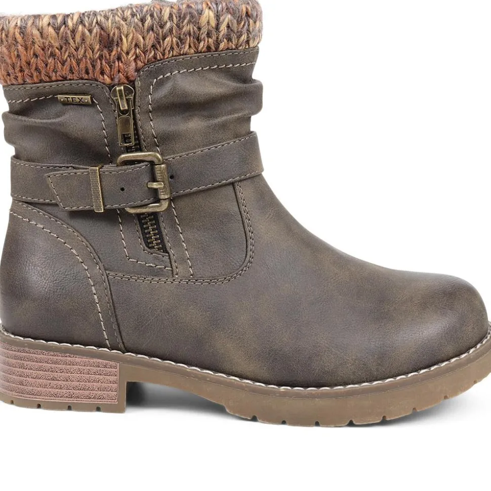 Knitted Cuff Ankle Boots - Khaki