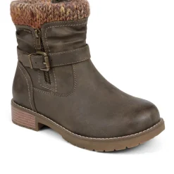 Knitted Cuff Ankle Boots - Khaki
