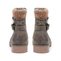 Knitted Cuff Ankle Boots - Khaki