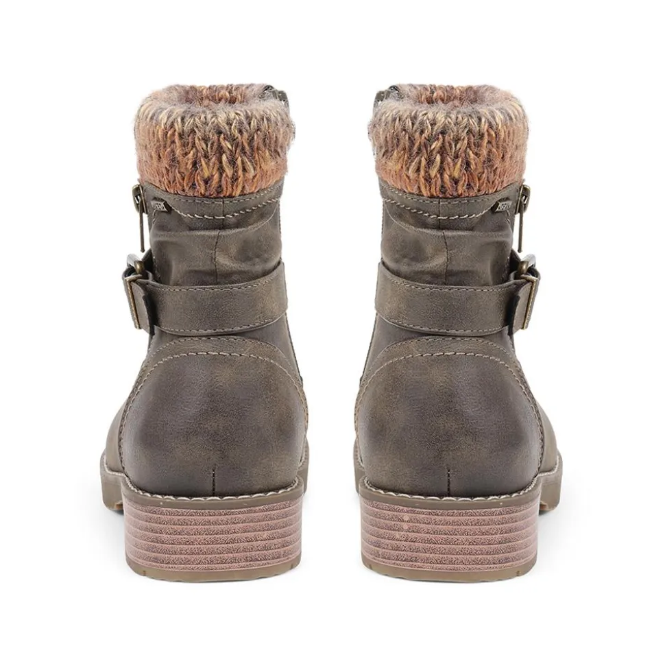 Knitted Cuff Ankle Boots - Khaki