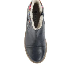 Knitted Cuff Ankle Boots - Navy