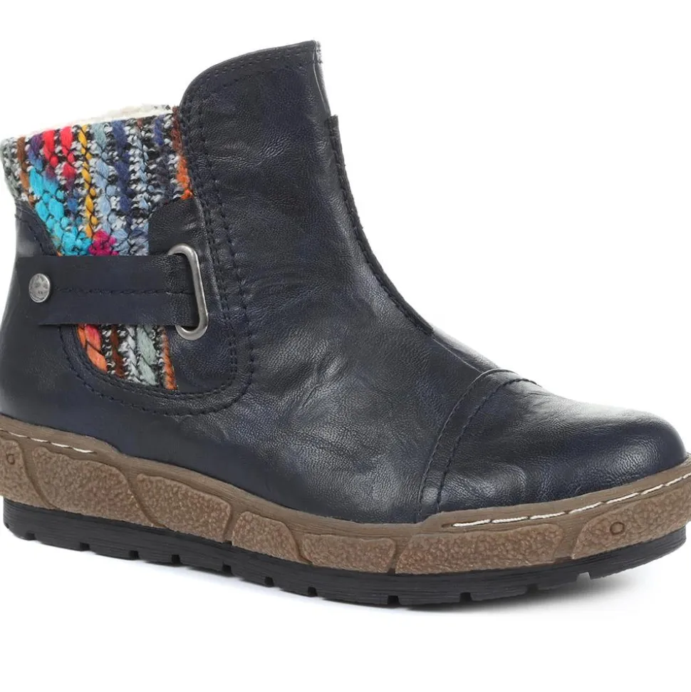 Knitted Cuff Ankle Boots - Navy