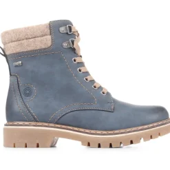 Knitted Cuff Ankle Boots - Navy