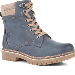 Knitted Cuff Ankle Boots - Navy