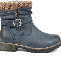 Knitted Cuff Ankle Boots - Navy