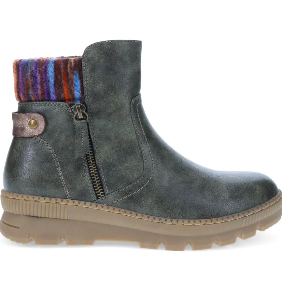 Knitted Cuff Ankle Boots - Olive