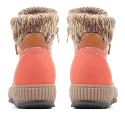 Knitted Cuff Ankle Boots - Red