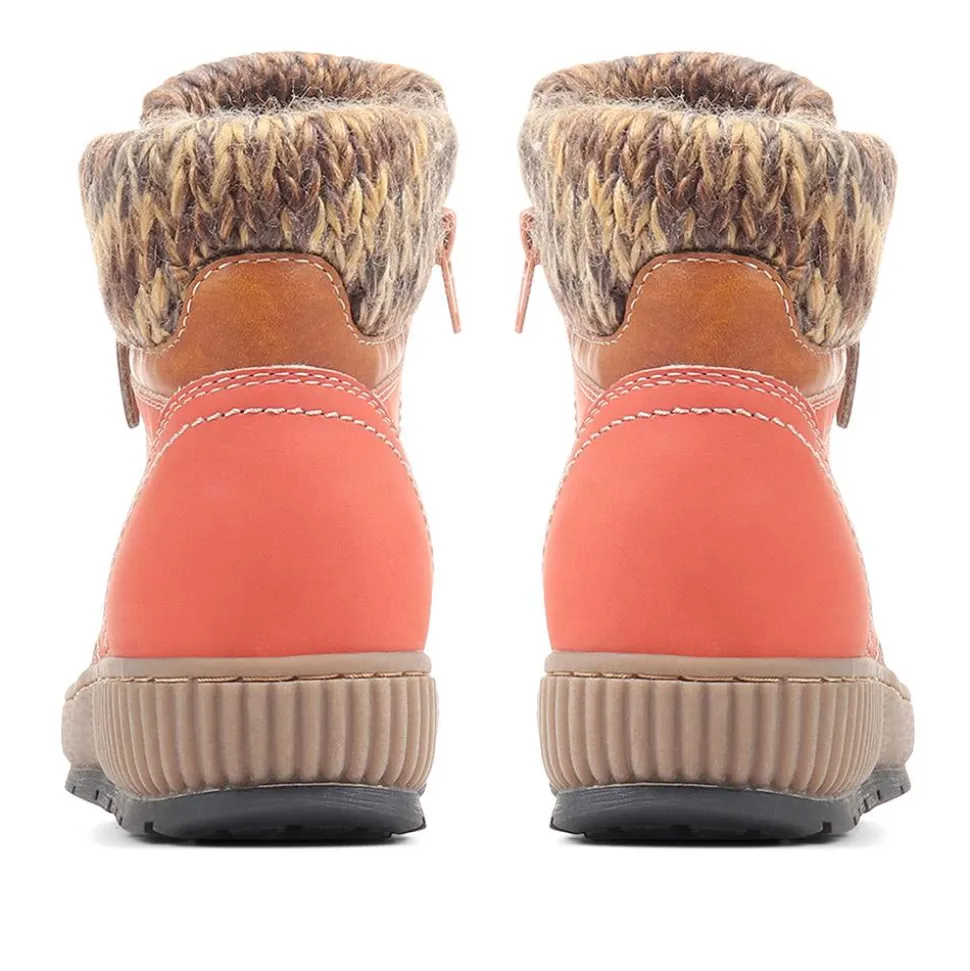 Knitted Cuff Ankle Boots - Red