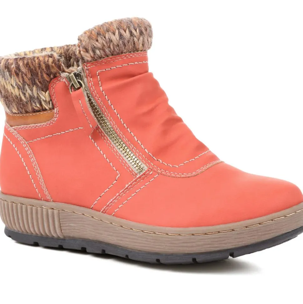 Knitted Cuff Ankle Boots - Red