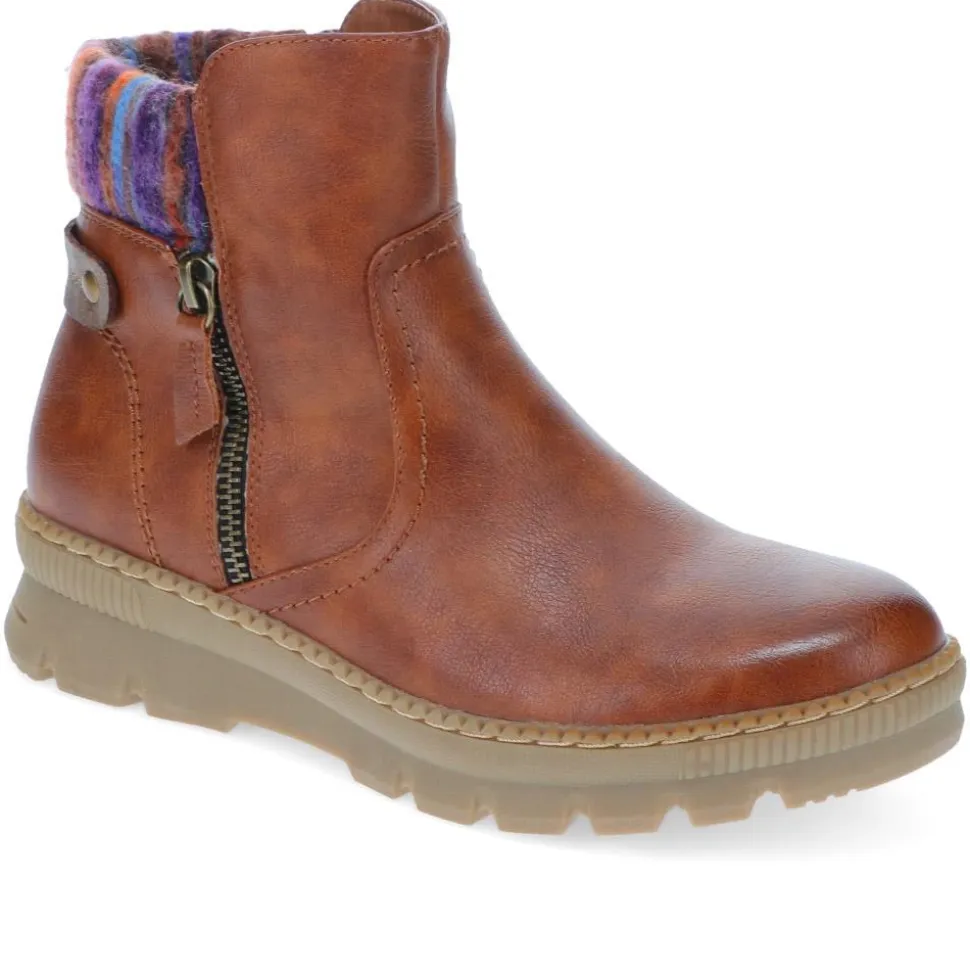 Knitted Cuff Ankle Boots - Tan