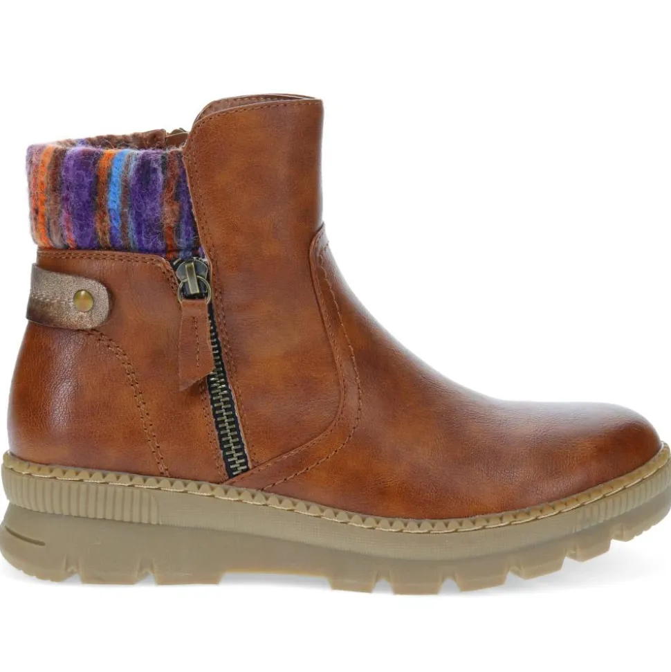 Knitted Cuff Ankle Boots - Tan