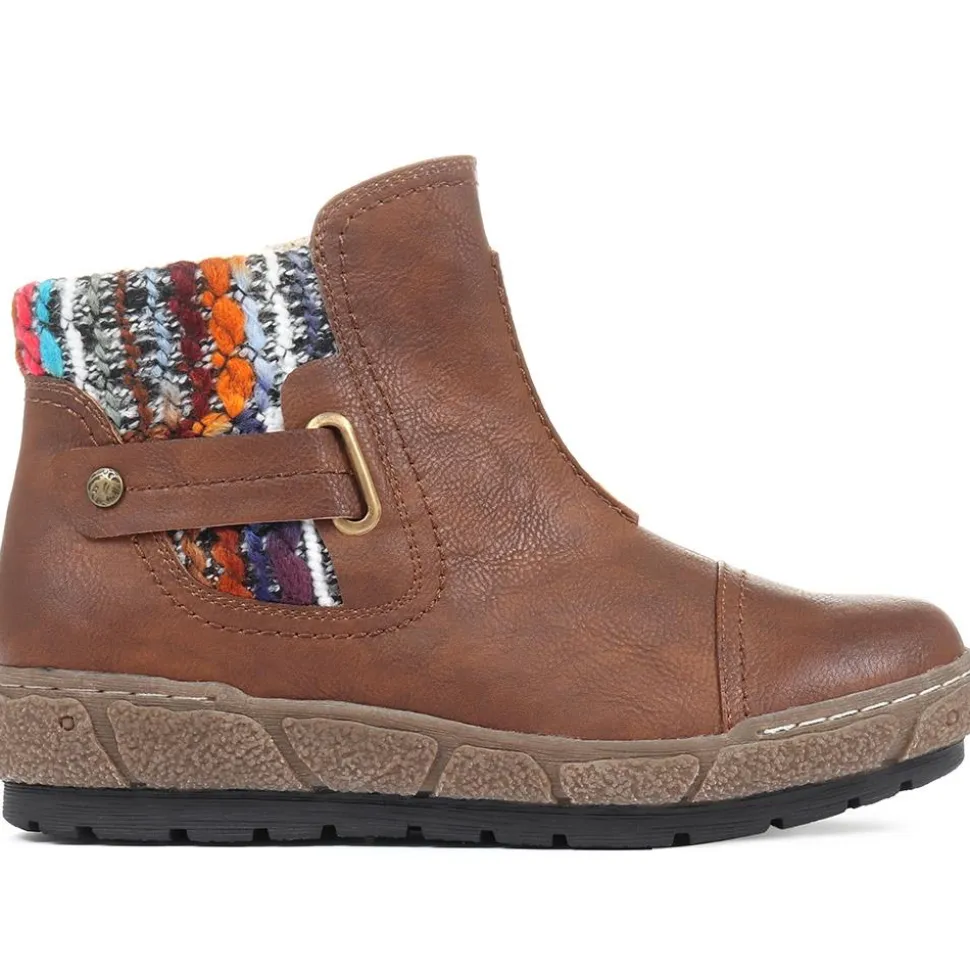 Knitted Cuff Ankle Boots - Tan