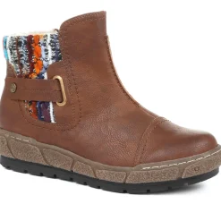 Knitted Cuff Ankle Boots - Tan