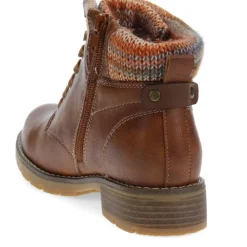 Knitted Cuff Ankle Boots - Tan
