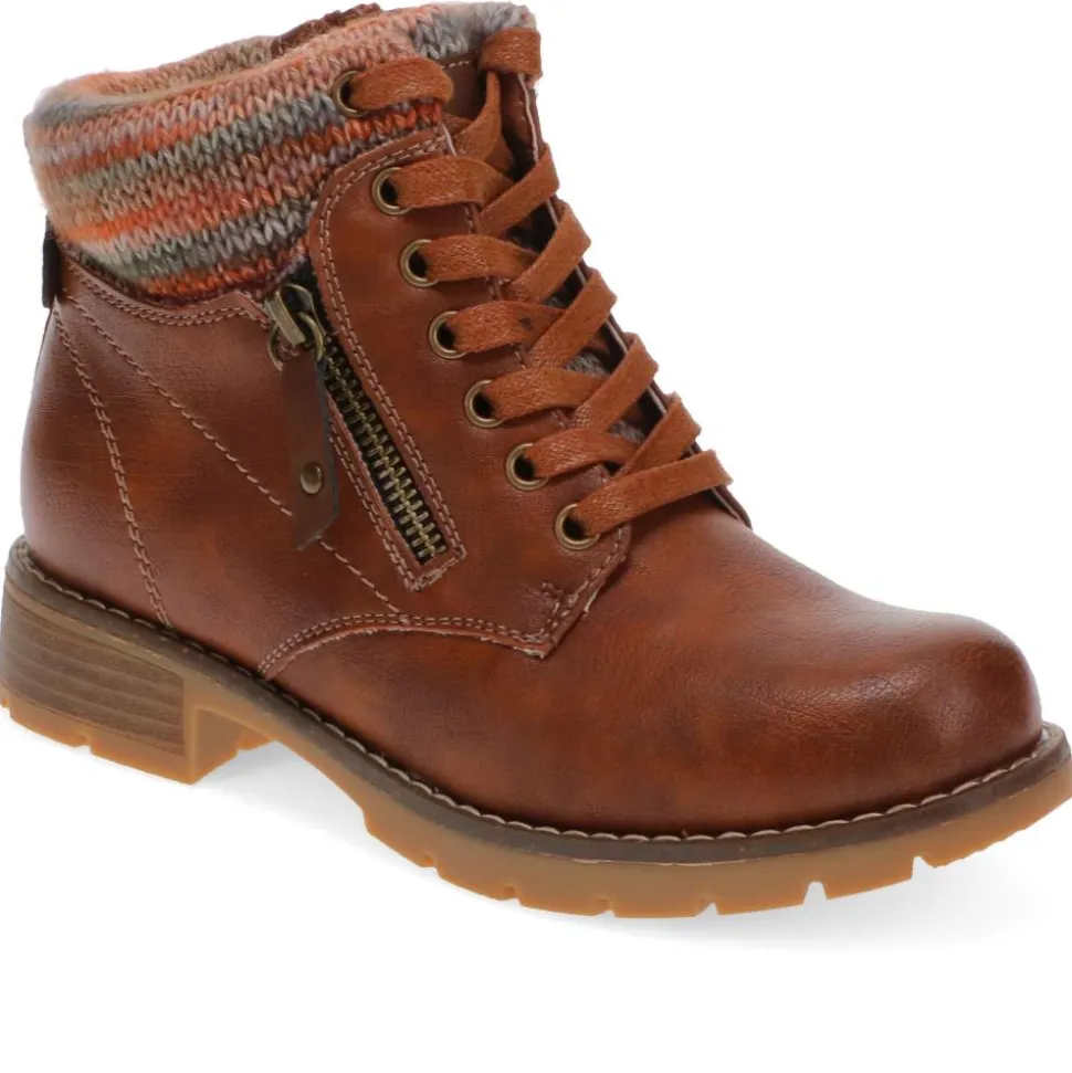 Knitted Cuff Ankle Boots - Tan