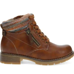 Knitted Cuff Ankle Boots - Tan