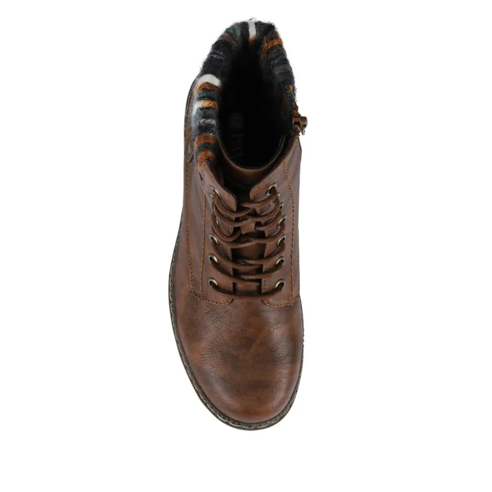 Knitted Cuff Lace-Up Boots - Brown