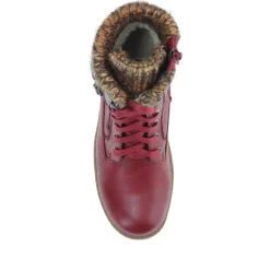 Knitted Cuff Lace-Up Boots - Burgundy