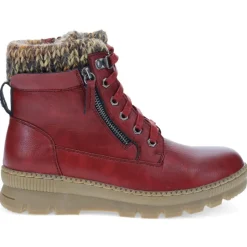 Knitted Cuff Lace-Up Boots - Burgundy