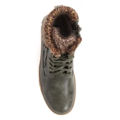 Knitted Cuff Lace-Up Boots - Olive