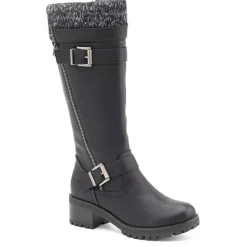 Knitted Cuff Long Boots - Black