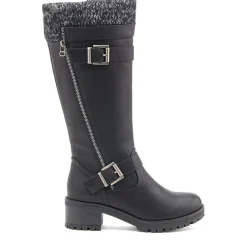 Knitted Cuff Long Boots - Black