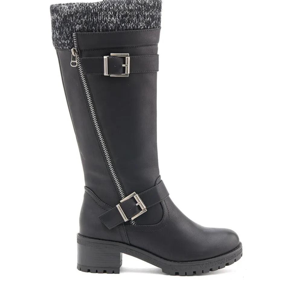 Knitted Cuff Long Boots - Black