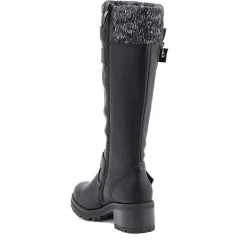 Knitted Cuff Long Boots - Black