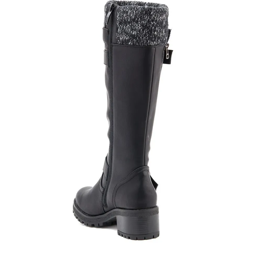 Knitted Cuff Long Boots - Black