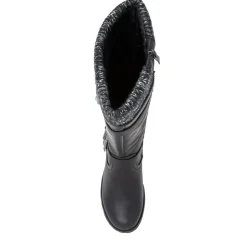 Knitted Cuff Long Boots - Black