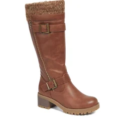 Knitted Cuff Long Boots - Tan