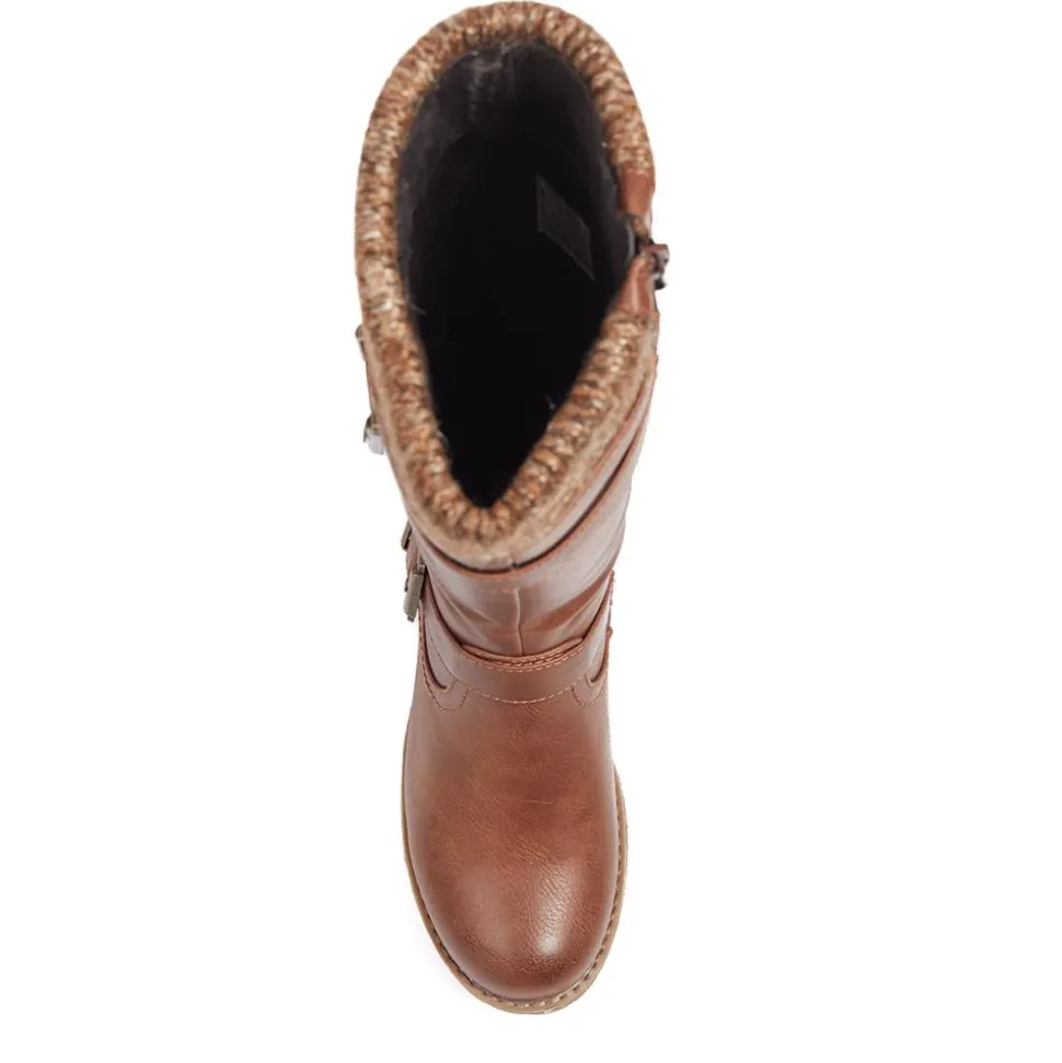 Knitted Cuff Long Boots - Tan