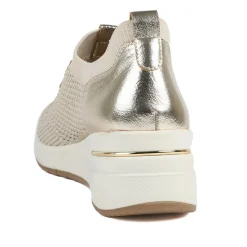 Knitted Slip On Wedge Trainers - Gold