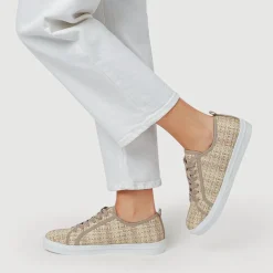 Knitted-Upper Lace-Up Trainers - Beige Multi