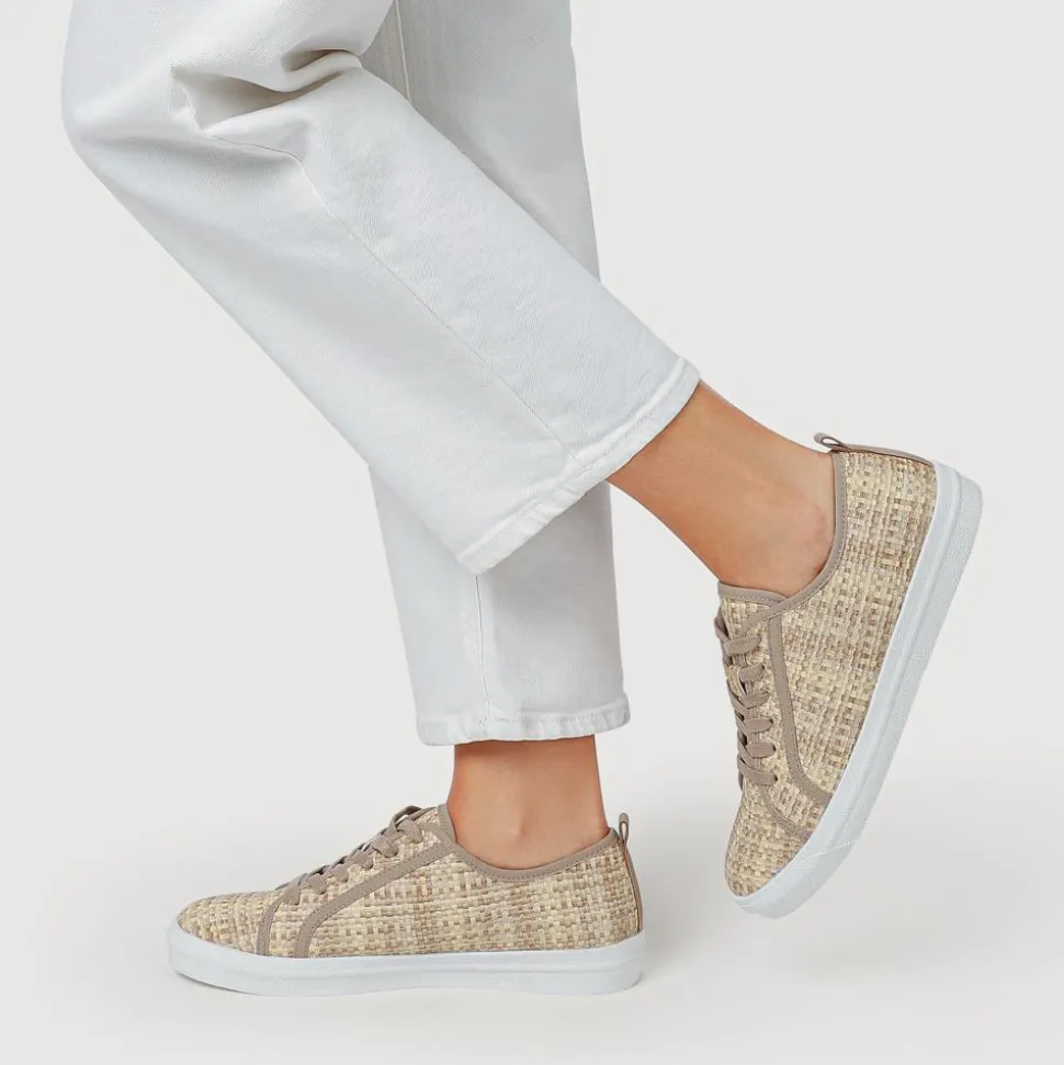 Knitted-Upper Lace-Up Trainers - Beige Multi