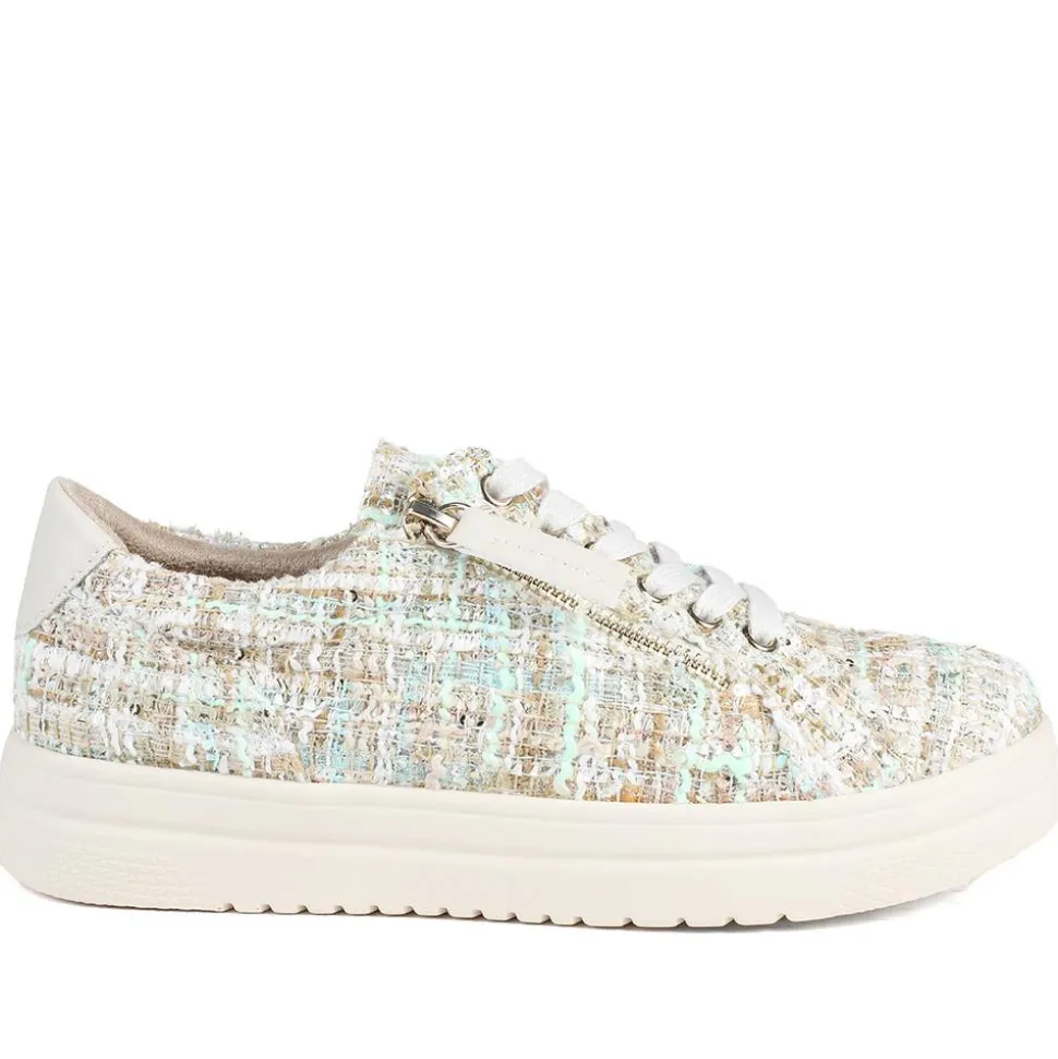 Knitted Zip & Lace Fasten Trainers - Beige Multi