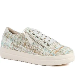 Knitted Zip & Lace Fasten Trainers - Beige Multi