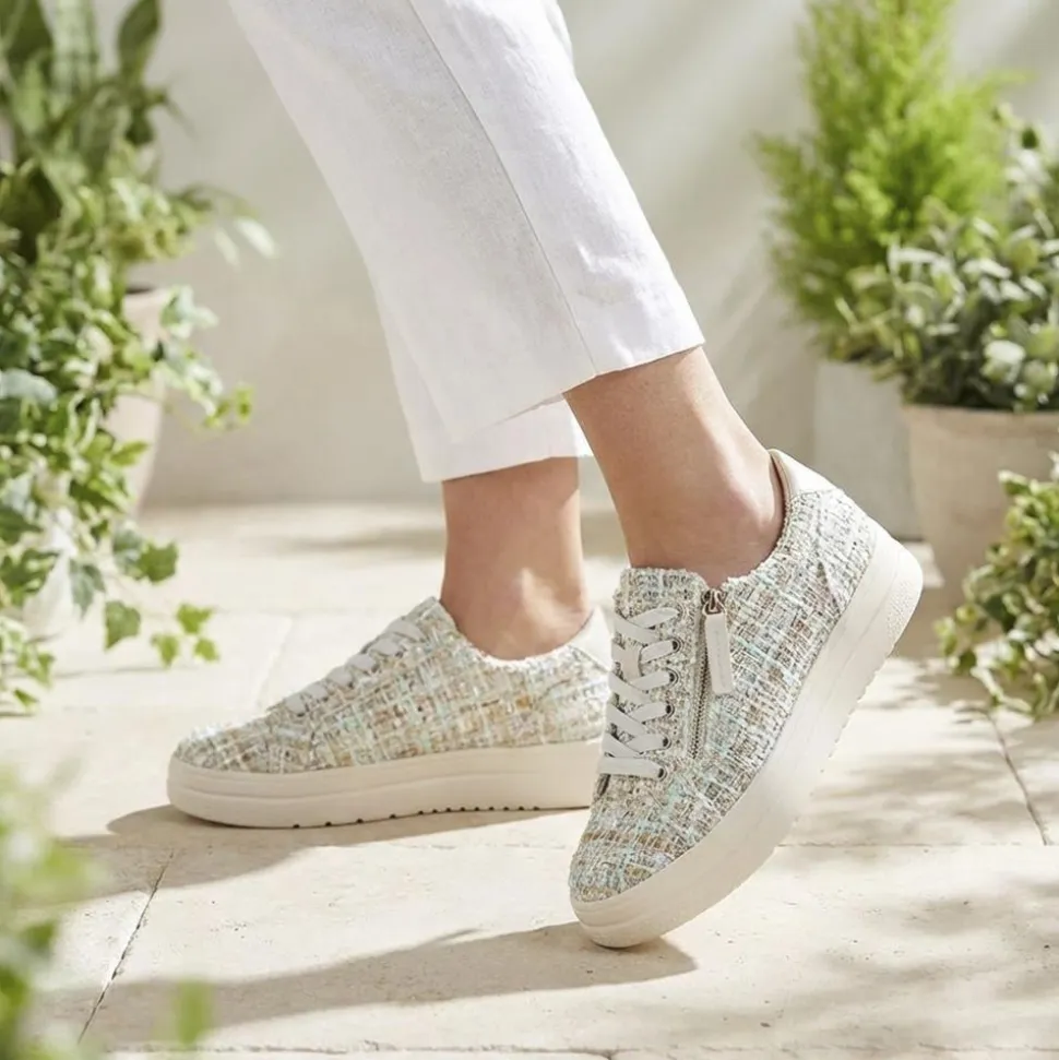 Knitted Zip & Lace Fasten Trainers - Beige Multi