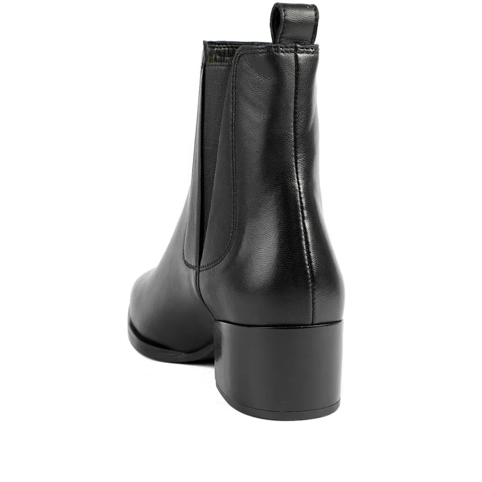 Kori Leather Blocked-Heeled Chelsea Boots - Black Leather