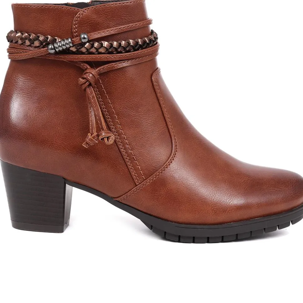 Lace-Detailed Heeled Ankle Boots - Tan