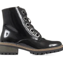 Lace-Up Ankle Boots - Black Patent