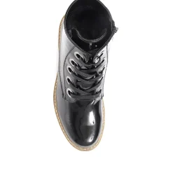Lace-Up Ankle Boots - Black Patent