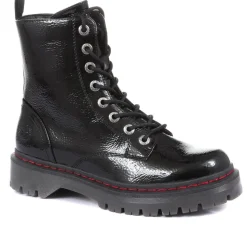 Lace-Up Ankle Boots - Black Patent