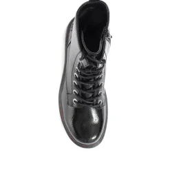 Lace-Up Ankle Boots - Black Patent