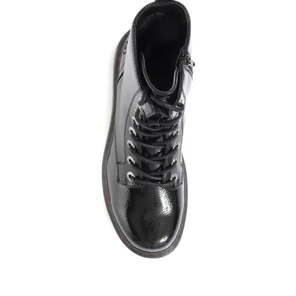 Lace-Up Ankle Boots - Black Patent