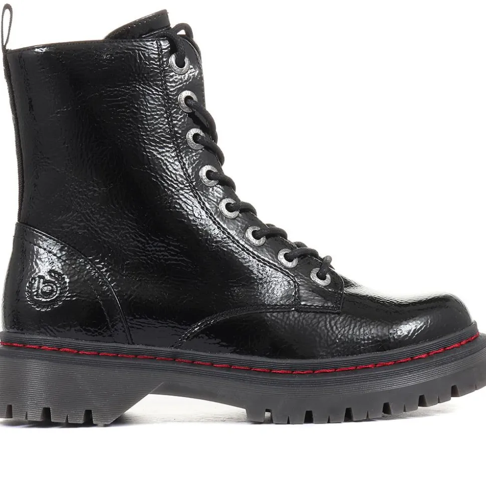 Lace-Up Ankle Boots - Black Patent