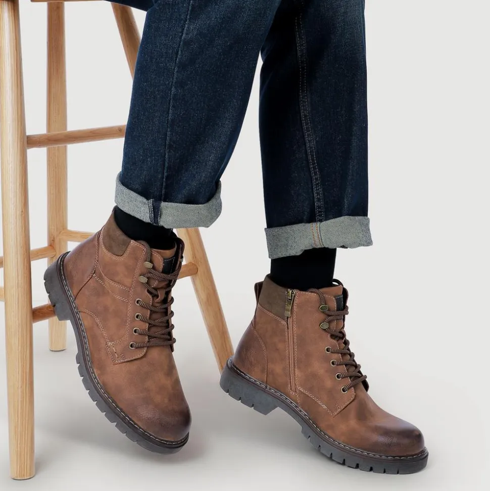 Lace-Up Ankle Boots - Cognac